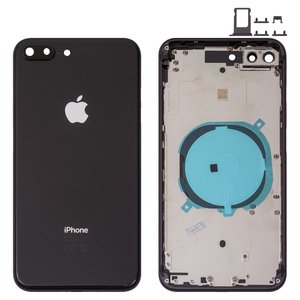 Корпус для iPhone 8 Plus, чорний, з тримачем SIM карти, з боковими кнопками