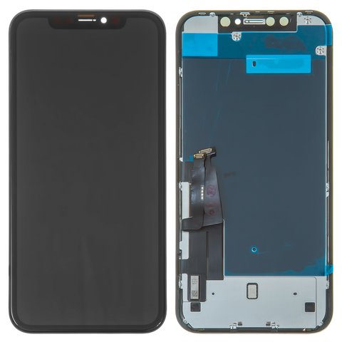 Дисплей для iPhone XR, чорний, з рамкою, Оригінал переклеєне скло , з захисним екраном дисплея