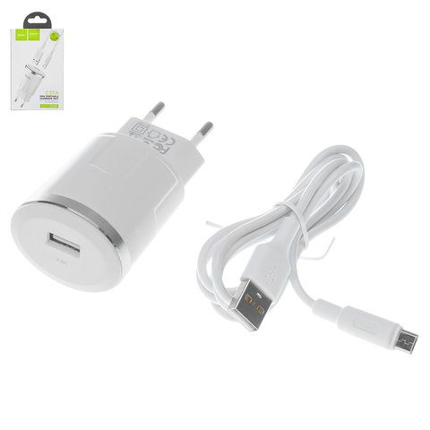 Мережевий зарядний пристрій Hoco C37A, USB вихід 5В 2,4А , білий, з micro USB кабелем тип В