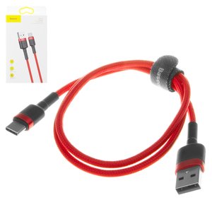 USB кабель Baseus Cafule, USB тип C, USB тип A, 50 см, 3 A, красный, в нейлоновой оплетке, #CATKLF A09