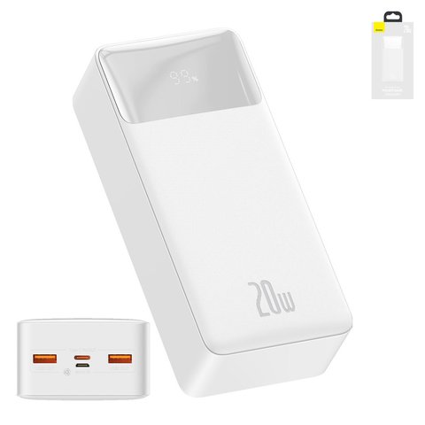 Power bank Baseus Bipow Digital, 30000 мАч, 20 Вт, белый, Quick Charge, #PPDML N02