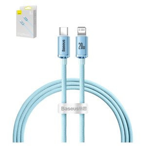 USB кабель Baseus Crystal Shine Series, USB тип C, Lightning, 120 см, 20 Вт, голубой, в нейлоновой оплетке, #CAJY001303