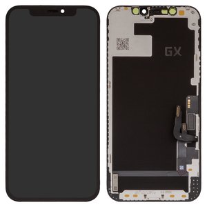 Дисплей для iPhone 12, iPhone 12 Pro, черный, с рамкой, High Copy, без микросхемы, OLED , GX OEM hard