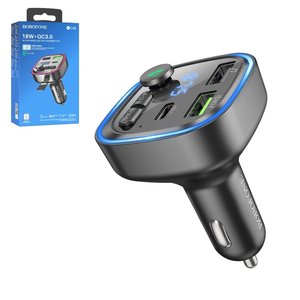 FM трансмітер Borofone BC48, чорний, з дисплеєм, USB тип C, USB тип A, 3 порта, 18 Вт, Quick Charge, USB  TF card  bluetooth, #6941991104039