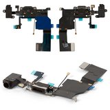 Flat Cable compatible with iPhone 5C, (headphone connector, charge connector, black, with microphone, with components)