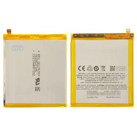 Batería BA612 puede usarse con Meizu M5s, Li Polymer, 3.85 V, 3000 mAh, Original PRC 