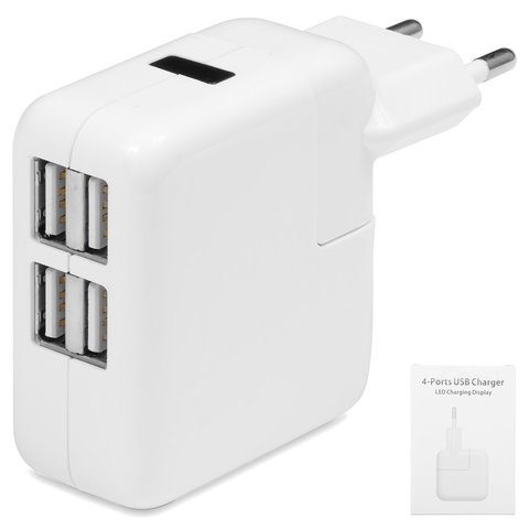 Mains Charger compatible with Apple Cell Phones; Apple Tablets; Apple MP3 Players, white, 4 output 