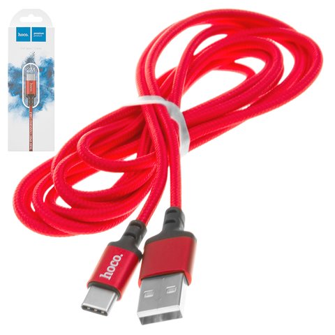 USB Cable Hoco X14, USB type A, USB type C, 200 cm, 2 A, red 