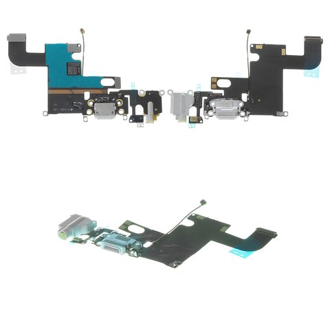 Шлейф для iPhone 6, коннектора наушников, коннектора зарядки, белый, с микрофоном, с компонентами, AAA