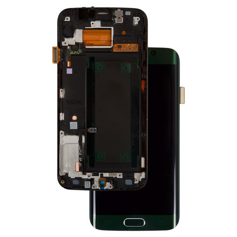 LCD compatible with Samsung G925F Galaxy S6 EDGE, green, with frame, original change glass  , green emerald 