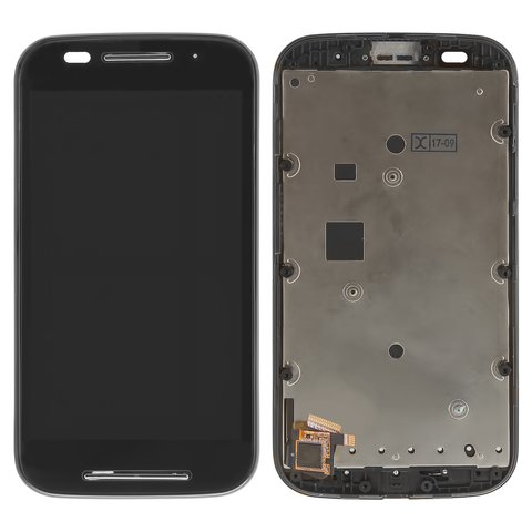 LCD compatible with Motorola XT1021 Moto E, XT1022 Moto E, XT1025 Moto E, black, with frame, Original PRC  