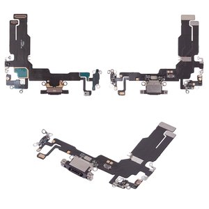 Flat Cable compatible with iPhone 15, charge connector, black, with microphone, HC 