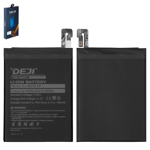 Batería Deji BN48 puede usarse con Xiaomi Redmi Note 6 Pro, Li ion, 3.85 V, 4000 mAh