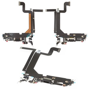 Cable flex puede usarse con iPhone 14 Pro Max, del conector de carga, negro, con micrófono, con componentes, HC