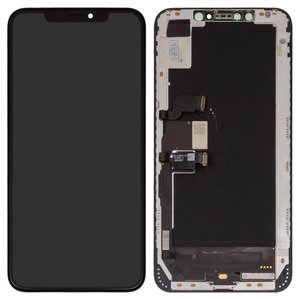 Pantalla LCD puede usarse con iPhone XS Max, negro, con marco, vidrio reemplazado, con plásticos de cámara y sensor de acercamiento