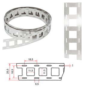 Стрічка нікелева для зварювання акумуляторів 18650 2P, 0,15 мм, 18,5 мм, 1 м, нікельована сталь