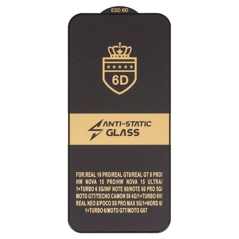 Захисне скло ESD 6D для Realme 16 Pro; Infinix Note 60 X6879 , Note 60 Pro X6878 ; Motorola Moto G67, Moto G77; Xiaomi Poco X8 Pro Max 5G, сумісне з чохлом, Full Glue, Anti Static, без упаковки , чорний